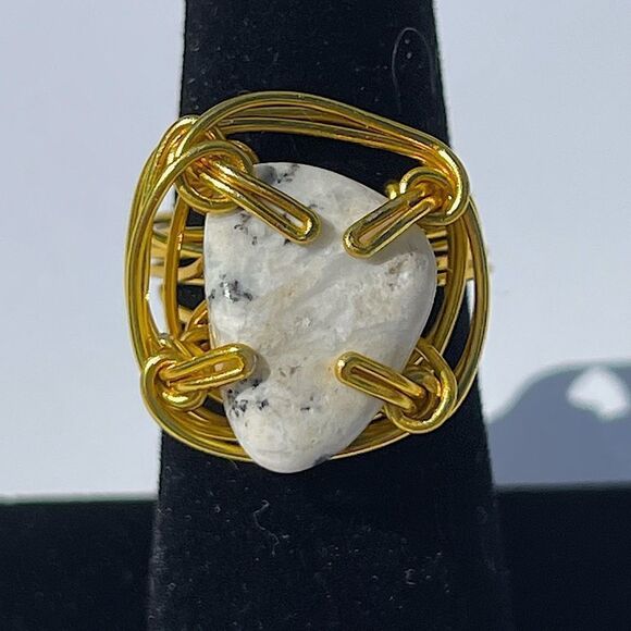 ✨ DENDRITIC AGATE NATURAL WIREWRAPPED GEMSTONE CHUNKY RING ✨ - Picture 1 of 11